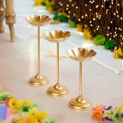 Garden Of Arts Tealight Holder Urli Bowl Stand | Set of 3 Decorative Urli Stands for Home Decor | Floating Diya Display Piece | Urli Bowl for Diwali and Pooja (Set of 3) for All Indian Festival