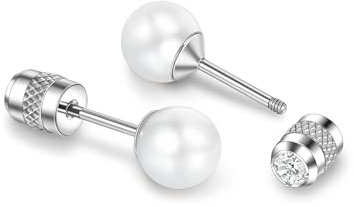 Perle Titan Ohrringe Hypoallergen Damen Herren Mädchen G23 Titan Ohrstecker mit Schraubverschluss Kleine Perlen Ohrstecker 6mm