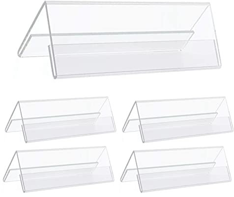 Gsycle 5PCS Plastic Name Tent Holders, Clear Acrylic Double Sided Name Plate Desk Sign Frame for Table Office Business Conference Meeting