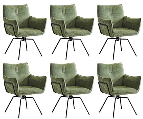 Hellove Akzent-Schreibtischstuhl, Esszimmerstuhl, Drehbarer Samt-Polsterstuhl mit Armlehnen, Mid-Century-Modern Stühle mit Stahlbeinen für Esszimmer, Küche, Wohnzimmer,Grün, 6 Stuhl