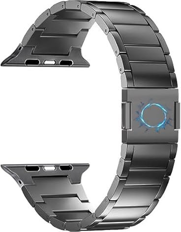 MaKTech Cinturino in Titanio per Apple Watch - Cinghia Metallico con Chiusura Magnetica,Braccialetto per iWatch Serie 11/10/9/8/7,Ultra 3/2/1,SE 3/2/1 [2025] (46mm/45mm/44/49mm,Nero)