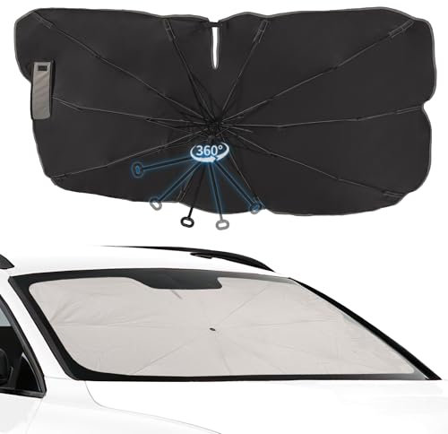 Arespark Parasol Coche Delantero, Parasol Coche Paraguas con Eje Giratorio, 140 * 87cm para Sol Coche Paraguas Plegable con Anti UV Rayos, para Mayoría de Auto, SUV, Camiones
