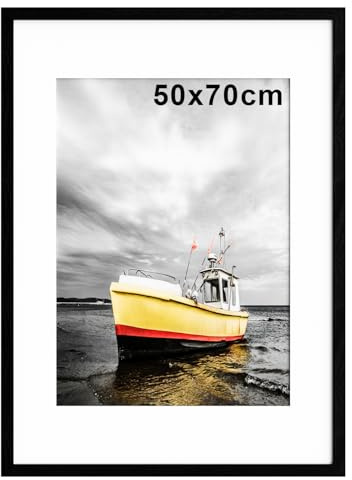 50x70cm Picture Frame with Mount, Black 50x70 Photo Frame with Wooden Grain