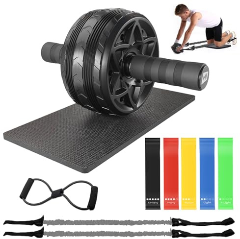 FumyFumy Bauchtrainer für Zuhause Calisthenics Equipment Bauchroller ab Roller, Bauchroller Bauchmuskeltrainer Roller ab Wheel Fitness Sport Equipment mit Fitnessband, Yogagurt und Kniematte