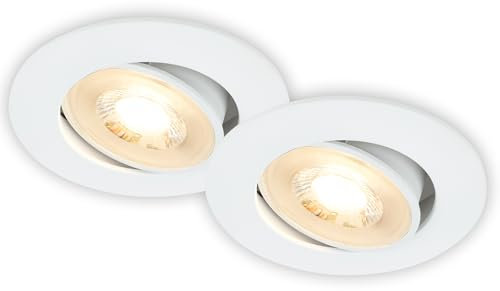 BRILONER - 2er Set LED Einbaustrahler 230V flach, schwenkbar, warmweißes Licht, LED Spot, flach, Deckenspots, Spots 230V, Einbauleuchten, Einbauspots, 68mm Lochmass, 8x3,2 cm, Weiß