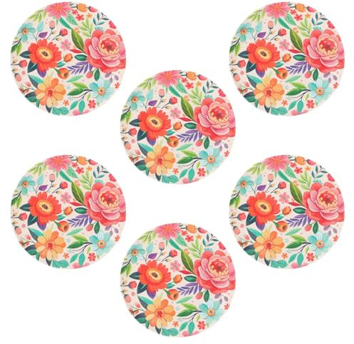Set of 6 Colourful Floral Plastic Picnic Plates | Reusable Outdoor Plates for Camping Garden Parties | Outdoor Dinnerware - 24cm