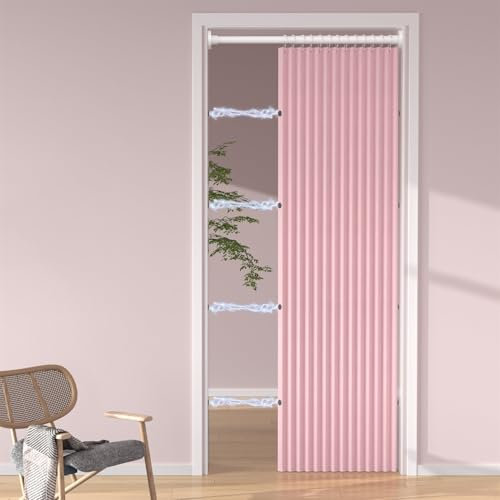 Heavyoff Rideau de Porte Pliant, Rideau Occultant Isolation Thermique, Anti Chaleur Anti Froid, Magnétique Décoration de Porte Fenêtre Intérieurs 1 Panneau, Rose, 150L X 250H cm