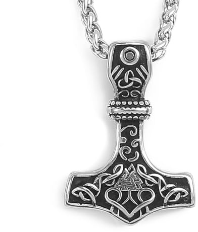 Generisch Edelstahl Anhänger Wikinger Mjölnir Thors Hammer mit Triquetra Wikingerschmuck Runen