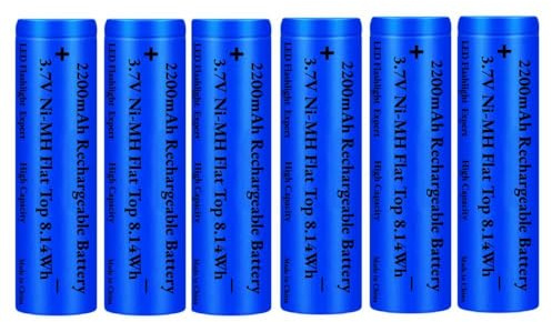 6 Pezzi Batterie 3.7V 2200mAh Ricaricabili, 3.7Volt Flat Top Ni-MH Batteria, Alta Capacità Cima Piatta Batteria Ricaricabile per Fotocamera/Piccolo Ventilatore/LED Lampada Frontale/Luci Solari, Blu