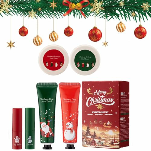 Handcreme Lippenstift Fußrisscreme Set,Handcreme Weihnachten Set,6 Stück Handcremes Weihnachtsgeschenke,Handpflegecreme mit Pflanzenduft,Geburtstagsgeschenk Weihnachtsgeschenke