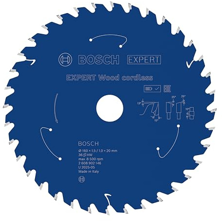 Bosch 1x Expert Wood Cordless Circular Saw Blade for Handheld Circular Saw | for Softwood, Hardwood, Ø 160 mm, Professional Accessory Hand-Held Cordless Circular Saws