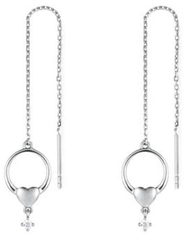 Homxi Damen Ohrringe Weißgold 585, Hohl Kreis und Herz mit Diamant, Schmuck Frauen Silber Ohrringe