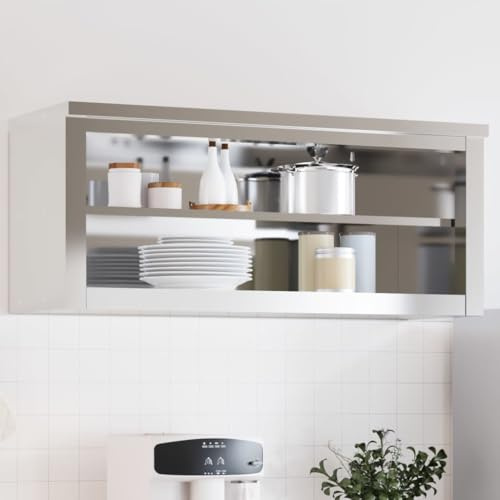 HUAKEHOM Küche Wandschrank Küchenschrank Wandmontage Gastro Hängeschrank Schrank Edelstahlschrank Wandhängeschrank mit Ablage Edelstahl