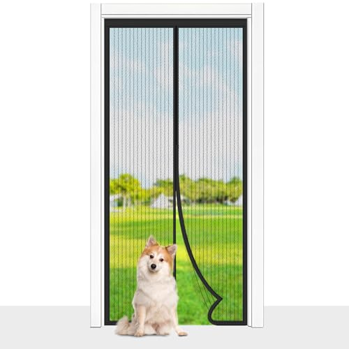 Magnetic Fly Screen Door, Cloudgree Fly Insect Screen Door Screen Mesh Curtain with Powerful Magnets and Full Frame Hook&Loop, Insect Protection Door No Gap, Keep Bugs Out Lets Fresh Air in(90x200cm)