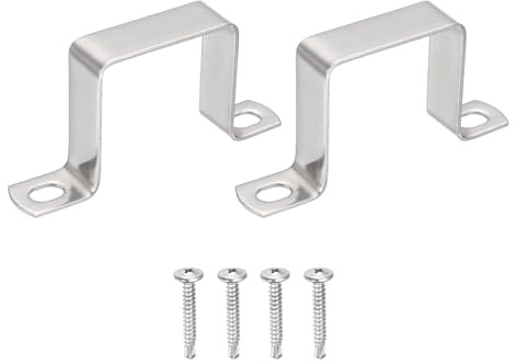 sourcing map 2Pcs U Shape Square Tube Clamp, 50x50mm U Shaped Bracket 304 Stainless Steel Square Strap Clamp with Phillips Head Self Drilling Screws for Pipes Door Closed Bar Holder Railings