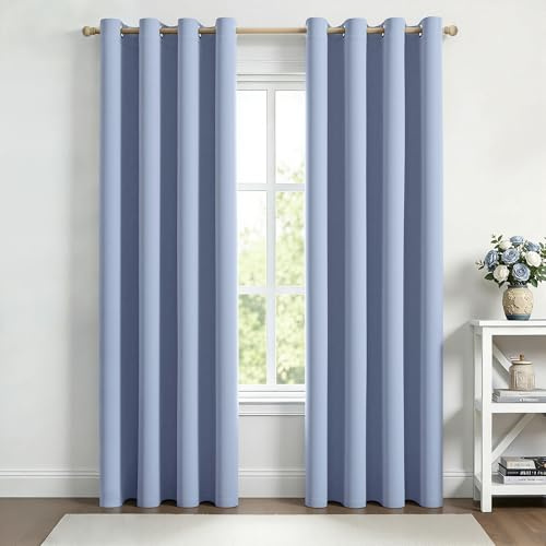 MIULEE Verdunklungsvorhänge Thermo Blickdicht Ösen 2er Set 140x200cm Blau | Blickdichter Thermostoff für Wohnzimmer und Schlafzimmer, hilft Licht, Hitze und Kälte zu reduzieren.