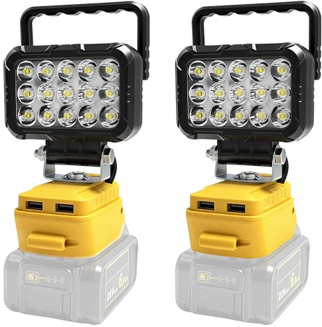 2pcs Cordless Work Light Compatible with DEWALT 20V Battery.58W 4800LM Wide Beam Flood Light with Two USB Charging Port Flashlight for Emergency,Workshop,Garage.(No Battery)
