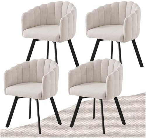 SDXYSTCE Lot de 4 Chaises Pivotantes de Salle a Manger - Tissu Moderne Cuisine Chaise Scandinave avec Accoudoirs et Dossier Moyen - Beige
