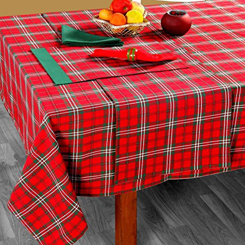 Homescapes Karierte Tischdecke Edward Tartan 137x178 cm, Baumwoll-Tischdecke Schottenkaro rot-grün, Tischtuch rechteckig, waschbar & pflegeleicht