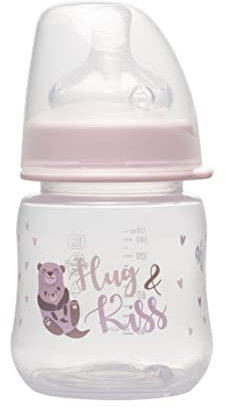 NIP Weithalsflasche mit Anti-Kolik Sauger: Baby Trinkflasche mit ACTIFLEX- System, Made in Germany, BPA-Frei, Silikon, Einheitsgröße, Saugloch M-mittlerer Trinkfluss, 150 ml, Girl