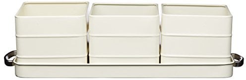 KitchenCraft Living Nostalgie Indoor Metallkräutertöpfe und Tablettset, Vintage Inspirierter Mini-Kräutergarten, 39 x 12 x 10 cm – Antique Cream, Creme