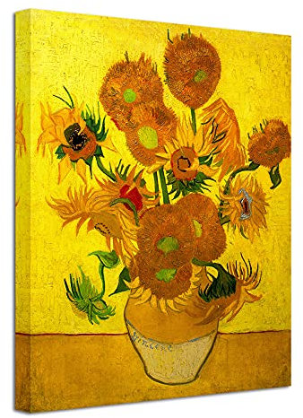 Wieco Art Impression sur toile moderne abstraite, motif fleurs abstraites tendues et encadrées, vase avec quinze tournesols par Van Gogh, reproduction de peintures à l'huile sur toile, art mural pour
