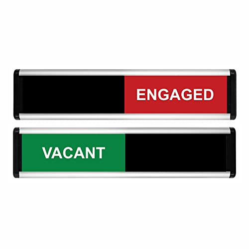 ViroDisplay® Vacant/Engaged Sliding Door Sign – Green/Red Edition – 214 x 60mm – Anodised Silver Profile with Black End Caps – Self-Adhesive Fixing