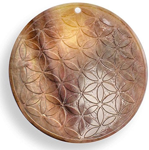 maDDma Anhänger Blume des Lebens Perlmutt, Kettenanhänger, Deko, Größe:6cm, Farbe:Brauntöne