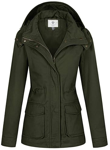 WenVen Giacca Militare Slim Fit in Cotone Giubbotto Casual con Zip Antivento Cappotto Leggera Autunnale Giacchetta Carga Classica Donna Verde Militare S