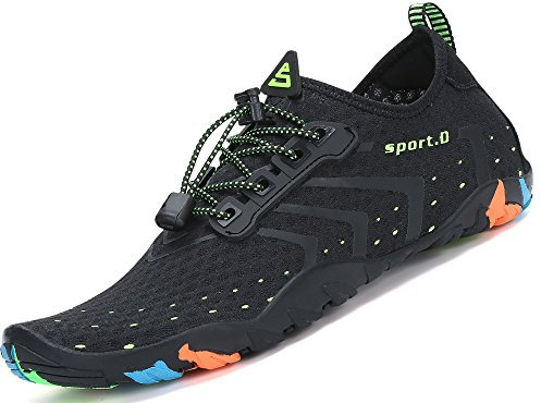 SAGUARO Zapatillas de Agua para Hombre Mujer Secado Rápido Escarpines Transpirable Antideslizantes Zapatos de Playa, Corrugado Negro 39