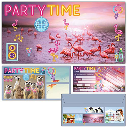 12-er Set Flamingo Einladungskarten mit Umschlag zum Kindergeburtstag oder Party - edle Einladungen für Mädchen Jungen & Erwachsene von BREITENWERK