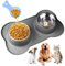 Double Dog Bowls Medium 700ml/Bowl Non Slip, with Silicon Tray Mats - Stainless Steel Pet Water & Food Feeding Anti-overflow, for Medium Pets, Add Pet Food Scoop Gray