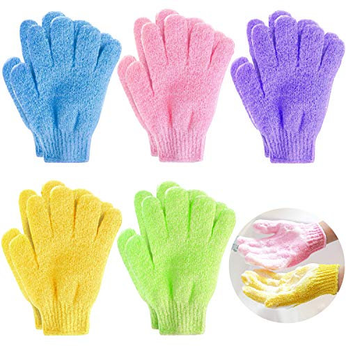 Demason 5 Pairs Gants Exfoliants, Gants Gommage Corps Double Face pour Hommes Femmes Enfants Couleurs Assorties pour Douche, Bain, Spa, Massage
