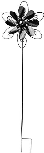 Ideen mit Herz Windrad aus Metall | für den Garten | schwarz | Windspiel | Gartendeko | ideal zum Bemalen und Weiterverzieren (Design 3 | Ø 29,5 cm | Höhe 107 cm)