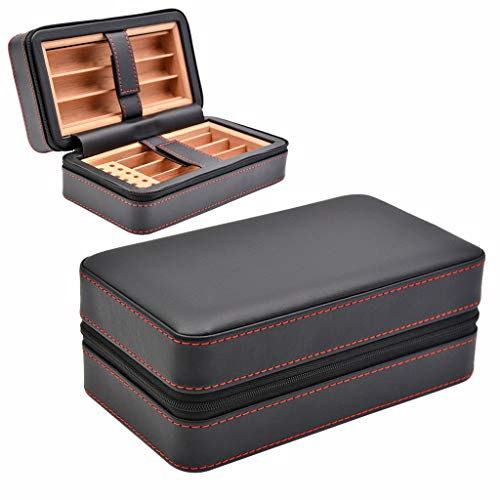 Tragbarer Reise-Zigarren-Humidor, personalisiert, Leder, Zedernholz, Zigarren-Humidor, 6 Zigarren-Kapazität mit Luftbefeuchter