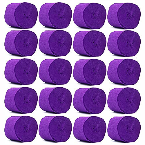 ANCLLO 20 rollos de papel crepé de 3,5 cm x 10 m, serpentinas de fondo para colgar decoraciones para fiestas de cumpleaños, bodas y festivales, morado