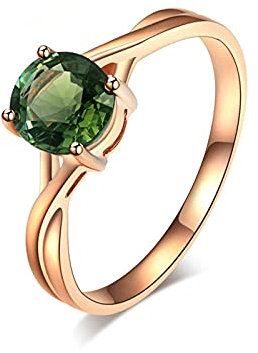 Daesar 18 Karat Rotgold Ring Verlobung Damen, Solitärring mit Grün Turmaline 0.8ct Hochzeitsring Rosegold Ring Gr.52 (16.6)