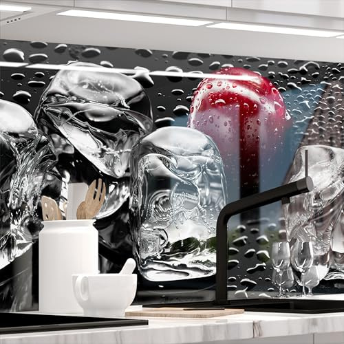 STICKERPROFIS Küchenrückwand KIRSCHEN UND EIS (Premium) 60 x 280cm | Spritzschutz & Fliesenspiegel · alle Untergründe · hitzebeständig, abwaschbar · ohne Bohren · 1,8mm Verbundmaterial Glasoptik