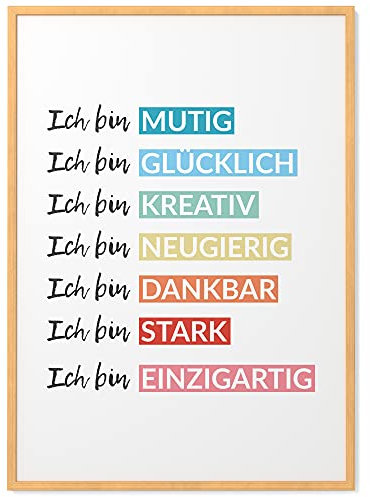 Papierschmiede® Kinderposter in A3 gerahmt im Natur-Holzrahmen, Wanddeko für Kinderzimmer & Babyzimmer, Wandbild für Jungen & Mädchen, Lernen Schule Motivation, Affirmation Farben