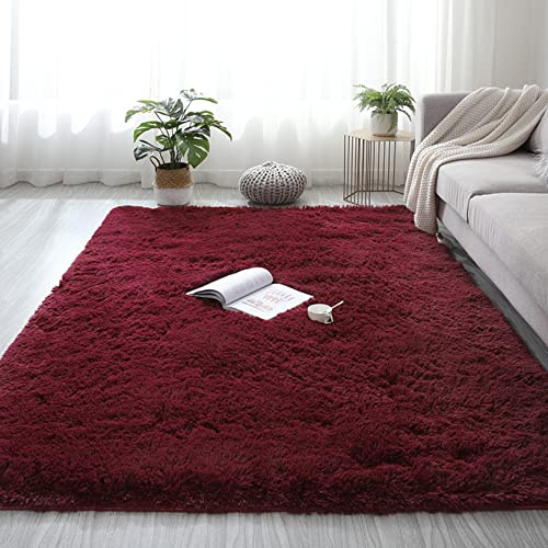 ERPENG Teppich 100x200cm Anti-Rutsch Unterseite Lammfellimitat Teppich Naturprodukt für Wohnzimmer, Kinderzimmer, Schlafzimmer Größen, Dunkelrot