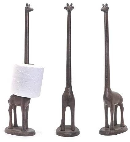 1PCS Decorative Toilet Roll Holders Cast Iron Giraffe Free Standing Bathroom Accessory Animal Pipe Wood Novelty Kitchen Roll Dispenser Stand Holder (BLACK)