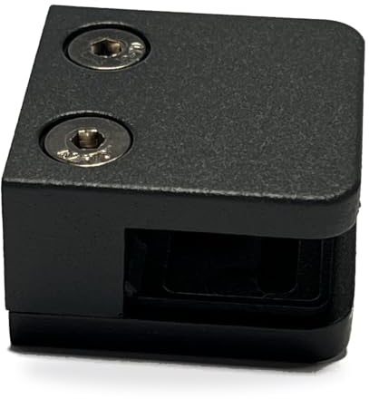 Sellon24 Glasklemme Modell 21 Schwarz RAL 9005 – Glashalter eckig 45 x 45 mm aus Zinkdruckguss (Zamak), pulverbeschichtet, für flache Pfosten, inkl. Gummieinlagen für Glas 8,76 mm und Abdeckkappen