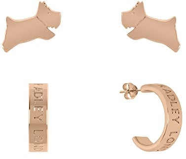 RADLEY Ladies 18ct Rose Gold Plated Jumping Dog and Hoop Twin Pack Earrings RYJ1228S, One Size