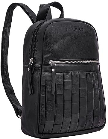 STILORD 'Ilda' Lederrucksack Damen klein Leder Cityrucksack für Frauen Daypack kleine Rucksackhandtasche für 12,9 Zoll iPads Vintage Echtleder, Farbe:schwarz