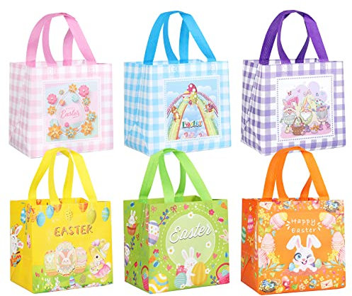 6 Stück Ostertüten zum Befüllen, Osterkörbchen mit Griffen, Ostertasche mit Ohren, Geschenktüten Ostern, Ostertaschen Geschenke für Kinder, Non-Woven Tragetaschen zum Eiersuche Verpacken Partyzubehör