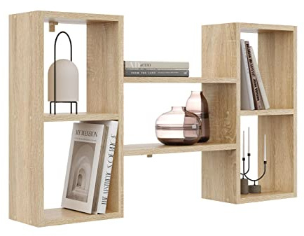 KUBUTKU Dekorativ Wandregal mit 5 Böden 102x60x18 Design Skandinavischer Modern für Wohnzimmer Küche Büro Schlafzimmer Badezimmer Hängeregal Bücherregal (Sonoma Eiche)