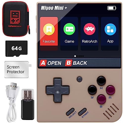 Miyoo Mini Plus Handheld-Spielekonsole, 3,5-Zoll-Open-Source-Retro-Spielekonsole 8,9 cm mit 64G-TF-Karte, über 10000 integrierte, Klassische Spiele, unterstützt WLAN,Mit Aufbewahrungstasche