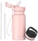 OLDLEY 500ml/17oz Bambini Bottiglia d'Acqua Isolata in Acciaio Inossidabile con Cannuccia Doppia Parete in Metallo Sottovuoto Riutilizzabile con 2 Coperchi Diversi Bevande Calde Fredde