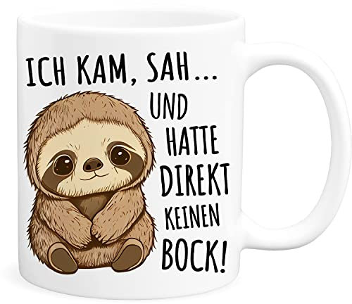 Tasse Ich kam sah und hatte direkt keinen Bock Faultier Kaffeetasse mit lustigem Spruch Faultiertasse für Kollegin Geschenk Arbeitskollegin Chef Arbeit