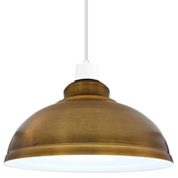 LEDSone Industrial Metal Yellow Brass Ceiling Pendant Light Shades, 29cm Retro Vintage Style Curvy Dome Shaped Easy fit Lamp Shade for Pendant Ceiling Lights for Light Fixture Pub Cafe Restaurants